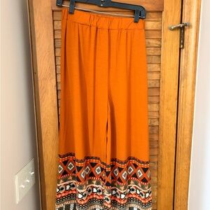 SHEIN Orange Wide Leg Pants with Geometric Pattern